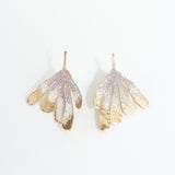 Complete pair of Lavender Flower Wing Earrings on a white background, botanical design in gold-plated brass.