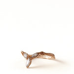 Top view of the rose gold zircon Marqueza ring highlighting its asymmetric, natural lines.