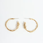 Pair of gold hoop earrings on a white background