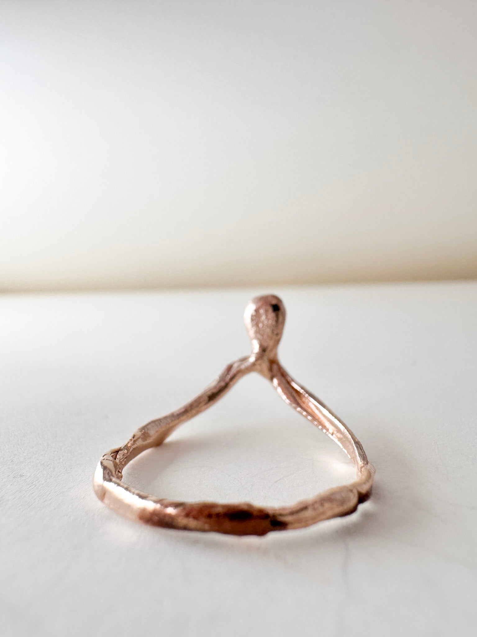 Top view of the 14k rose gold salt-and-pepper diamond ring showing its organic handcrafted design.